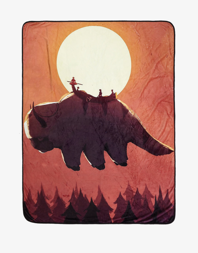 chez-rhox-geek-stop-blanket-disney-avatar-the-last-airbender-aang-toph-soka-katara-appa-flying-sky-bison-moon-fleece-throw.PNG
