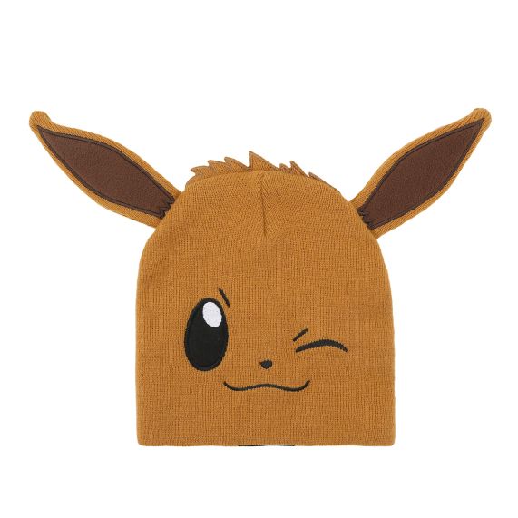 Tuque - Pokémon - Visage de Eevee qui fait un Clin d'Oeil Oreilles 3D Brune
