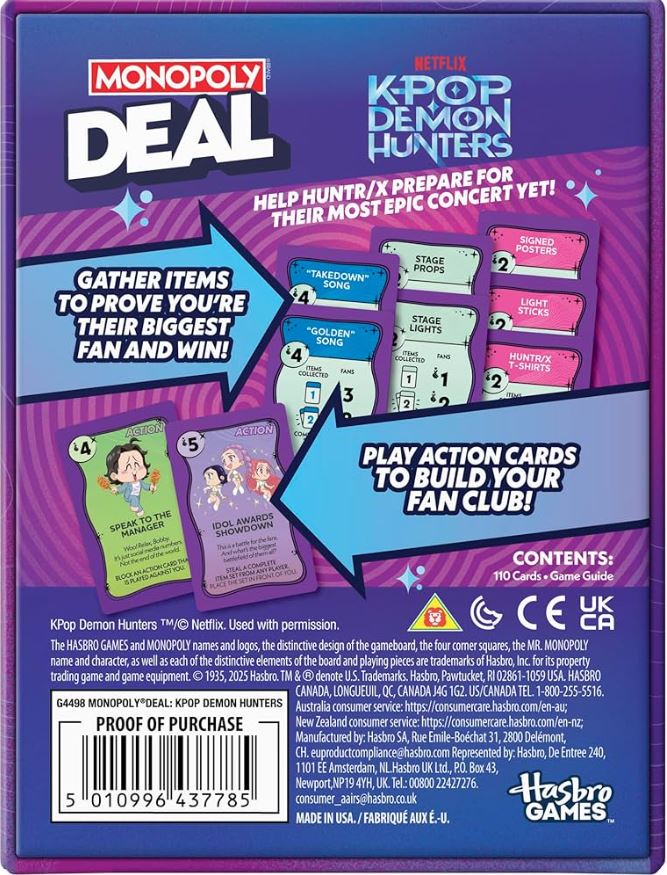 Jeu de société - Kpop Demon Hunters - Monopoly Deal Les guerrières de la Kpop *Bilingue*