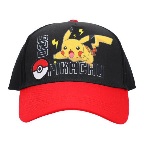 Casquette - Pokémon - Pikachu 025 avec Pokeball Rouge et Noir Taille Enfant Ajustable Snapback