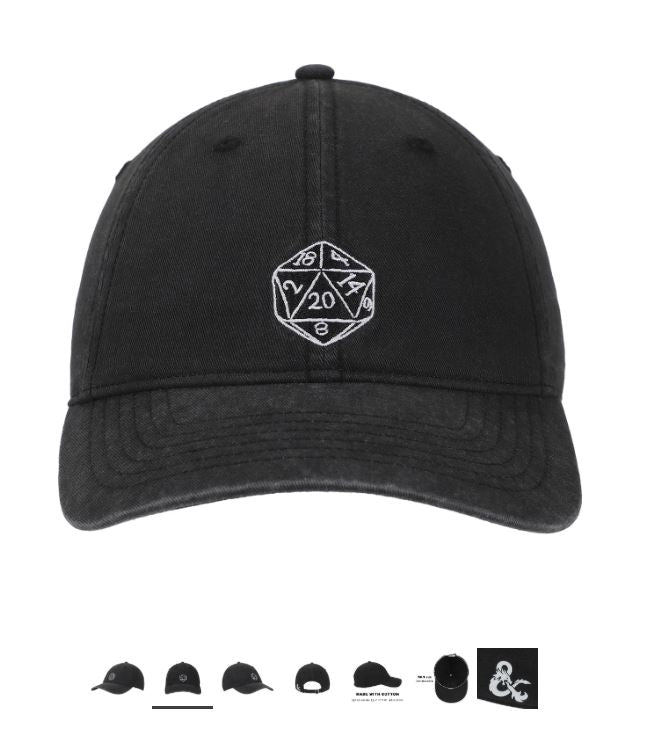 Casquette - Dungeons & Dragons - Dé 20 Brodé Blanc et Noir Snapback Ajustable