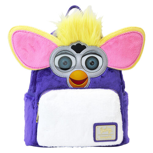 Mini Sac à Dos - Furby - Visage de Furby avec Yeux Lenticulaire en Faux Cuir et Peluche Violet