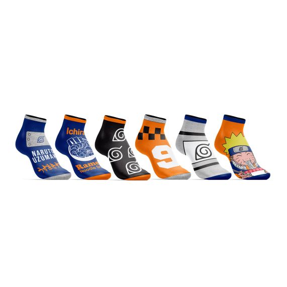 Chaussettes - Naruto - Ichiraku Ramen, Konoha, Naruto qui Mange Paquet de 6 Paires Chevilles Courtes