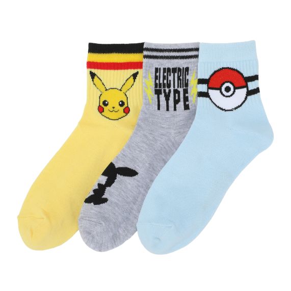Chaussettes - Pokémon - Pikachu, Electric Type et Poké Ball Paquet de 3 Paires Crew