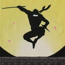 chez-rhox-le-geek-stop-japanese-traditional-hand-towel-tenugui-ninja-with-moon-and-sakura-petals-black-yellow-2.jpeg