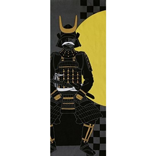 chez-rhox-le-geek-stop-japanese-traditional-hand-towel-tenugui-samourai-sitting-with-moon-grey-yellow.jpeg