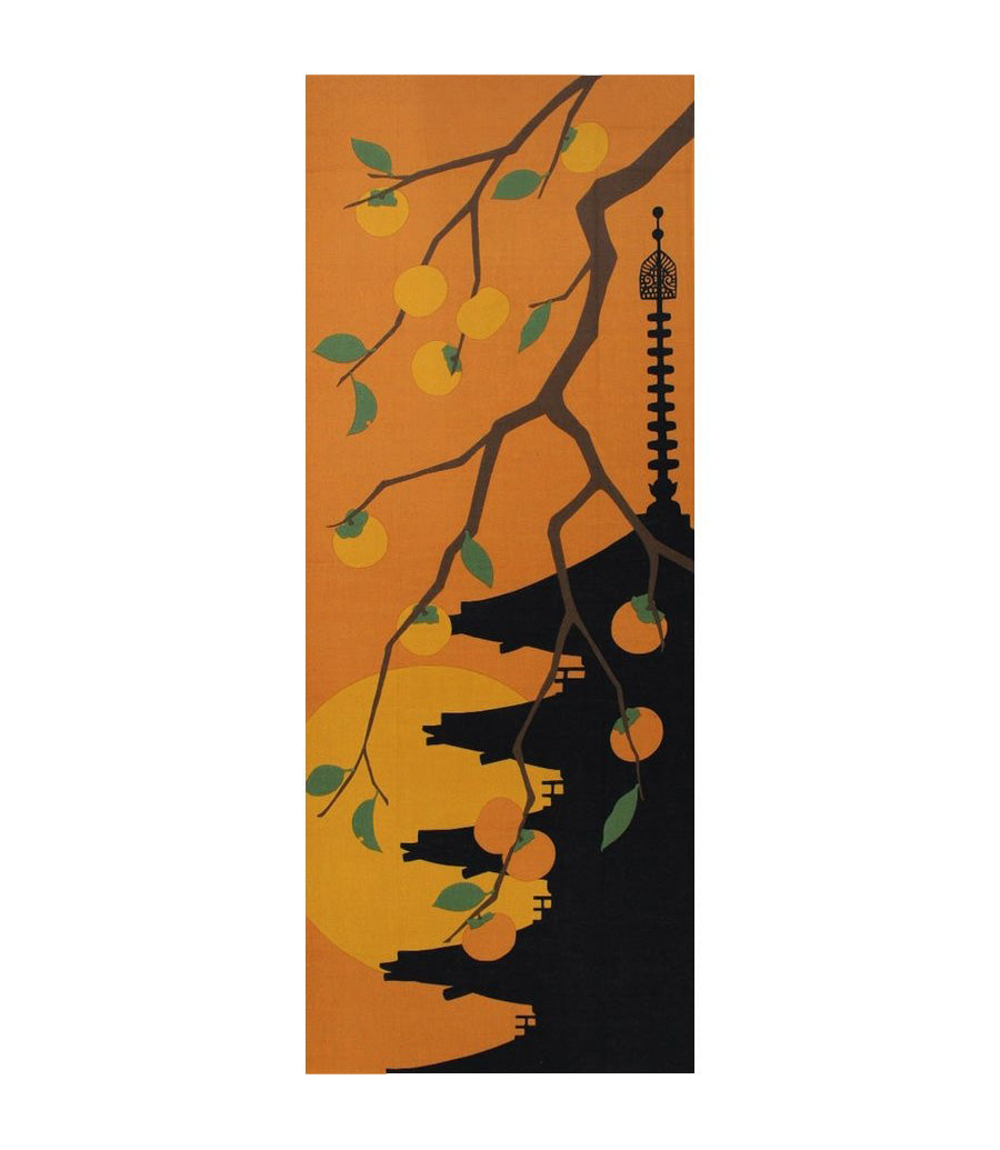chez-rhox-le-geek-stop-japanese-traditional-hand-towel-tenugui-yamato-e-autumn-five-story-tower-persimmon.jpeg