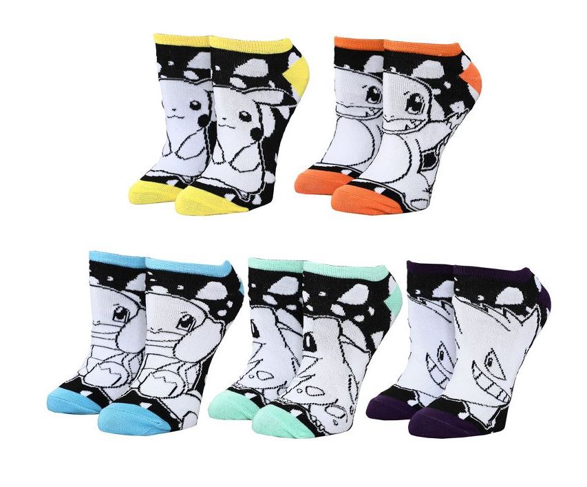 chez-rhox-geek-stop-socks-pokemon-pikachu-bulbasaur-charmander-squirtle-gengarblack-and-white-ankle.JPG