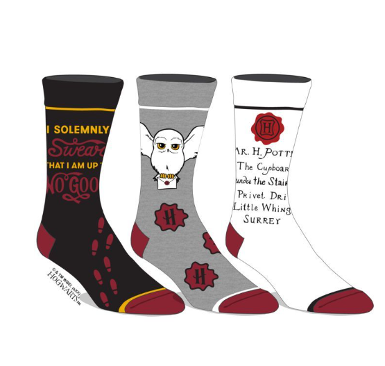 chez-rhox-geek-stop-socks-harry-potter-marauder-map-hedwig-letter-3-pairs-crew.PNG