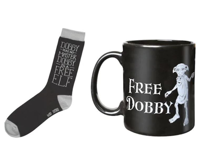 chez-rhox-geek-stop-mug-socks-kit-harry-potter-dobby-has-no-master-dobby-is-a-free-elf-free-dobby-11oz.JPG