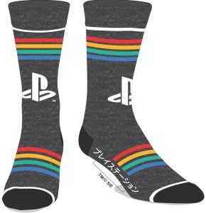 chez-rhox-geek-stop-socks-playstation-dark-grey-stripes-katakana-1-pair-crew-tube.jpg