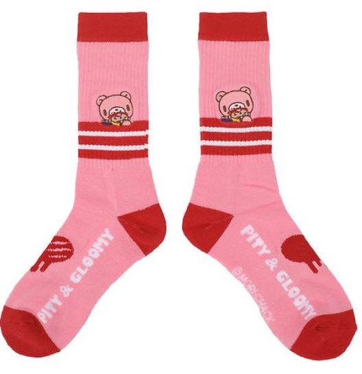 chez-rhox-geek-stop-socks-gloomy-the-naughty-grizzly-gloomy-with-donut-pink-and-red-1-pair-crew-2.JPG