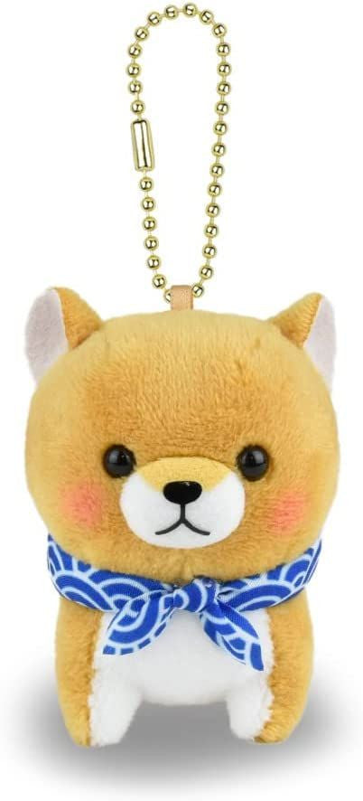 Peluche - Mameshiba Sankyoudai - Shiba Inu Beige Mametaro avec Foulard Bleu et Blanc Porte-clés 3"