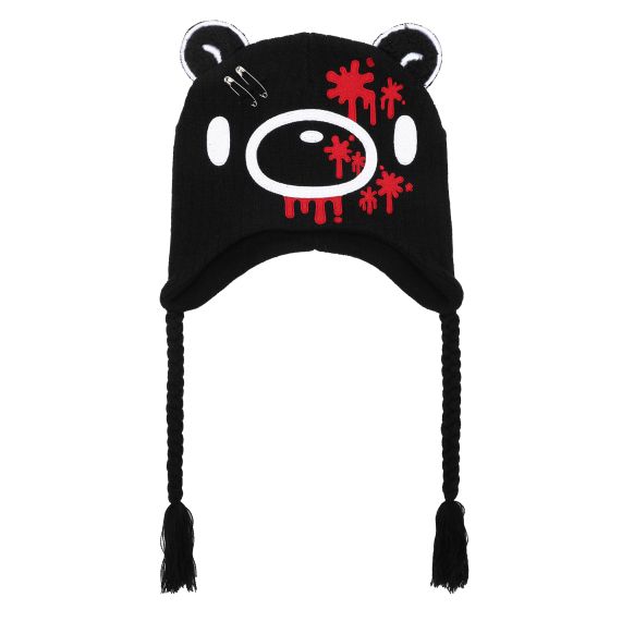 Tuque - Gloomy The Naughty Grizzly - Visage de Gloomy Noire Rouge et Blanche Oreilles 3D et Cordons