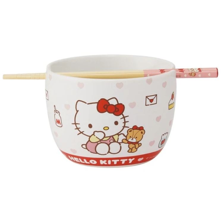 Bol - Sanrio - Hello Kitty avec Tiny Chum pour Ramen avec Baguettes