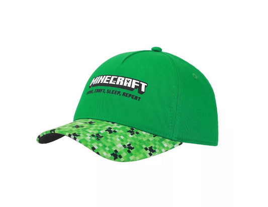 Casquette - Minecraft - Logo Minecraft "Mine, Craft, Sleep, Repeat" Verte Snapback Ajustable pour Enfant