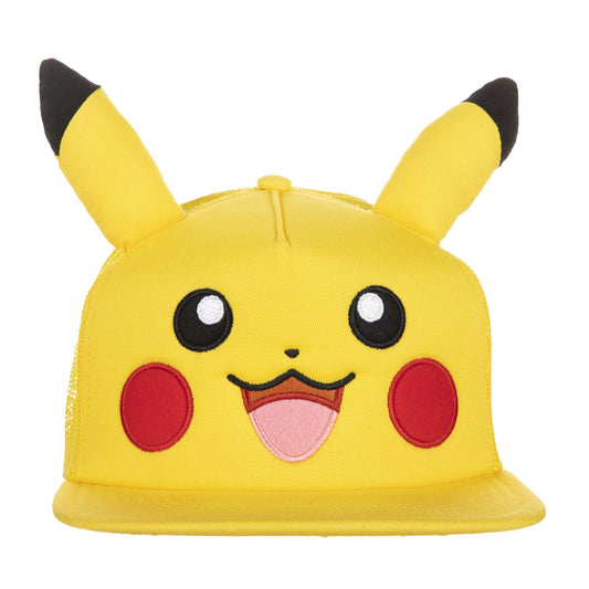 Casquette - Pokémon - Pikachu Souriant Yeux Ouverts avec Oreilles 3D Snapback Ajustable