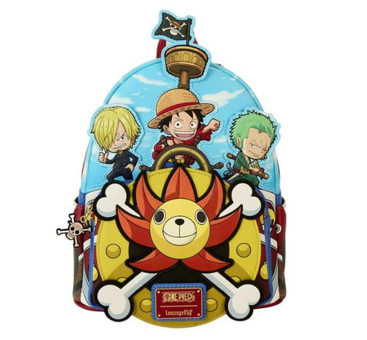 Mini Sac à Dos - One Piece - Luffy Zoro et Sanji sur Sunny Bleu en Faux Cuir