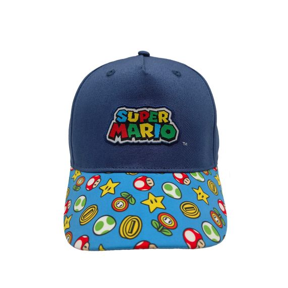 Casquette - Super Mario - Logo et Items Bleu Snapback Ajustable pour Enfant