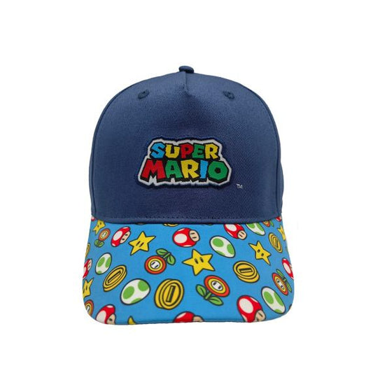Casquette - Super Mario - Logo et Items Bleu Snapback Ajustable pour Enfant