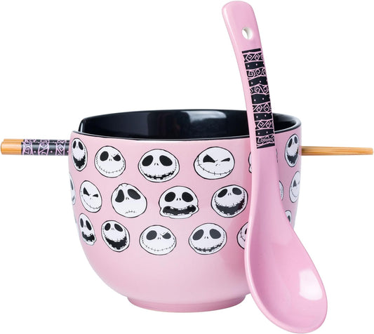 Bol - Disney The Nightmare Before Christmas - Visage de Jack Rose pour Ramen avec Cuillère et Baguettes