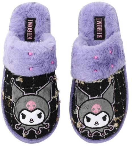 Pantoufles - Sanrio Characters - Kuromi en Peluche Noire et Mauves