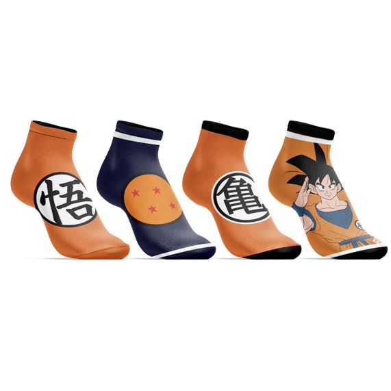 Chaussettes - Dragon Ball Super - Goku Boule de Crystal et Logo Paquet de 4 Paires Courtes Chevilles pour Enfants