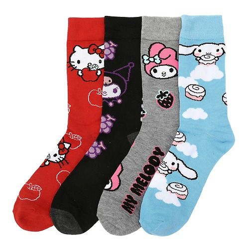 Chaussettes - Sanrio Hello Kitty and Friends - Personnages et Nourritures Paquet de 4 Paires Crew