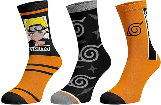 Socks - Naruto Shippuden - Naruto Jutsu and Konoha Logo 3 Pair Crew Pack