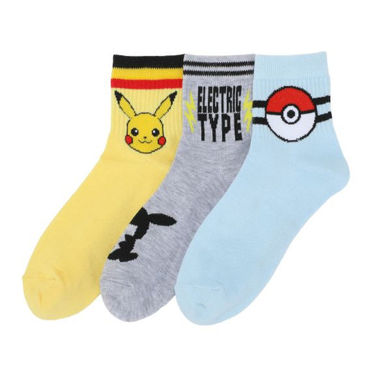 Chaussettes - Pokémon - Pikachu, Electric Type et Poké Ball Paquet de 3 Paires Crew