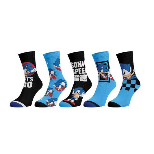 Chaussettes - Sonic The Hedgehog - Classique Sonic Bleues et Noires Paquet de 5 Paires Crew