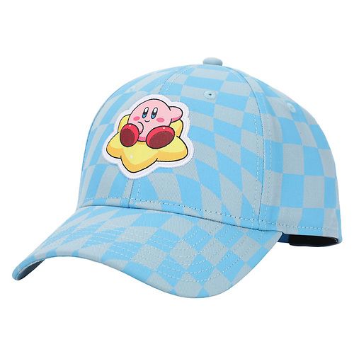chez-rhox-geek-shop-hat-nintendo-kirby-kirby-sitting-on-his-star-embroided-patch-blue-and-grey-checkered-snapback.jpg