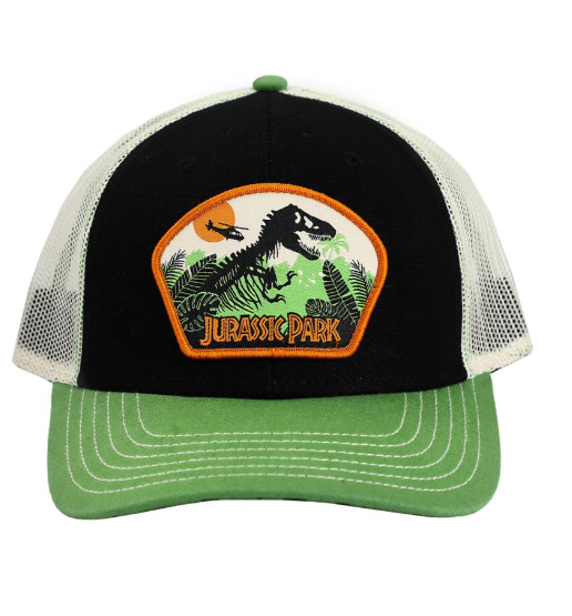 chez-rhox-geek-stop-cap-jurassic-park-patch-dinausaur-washed-canvas-trucker-hat-with-embroidery-and-underbill-print-black-and-green.PNG